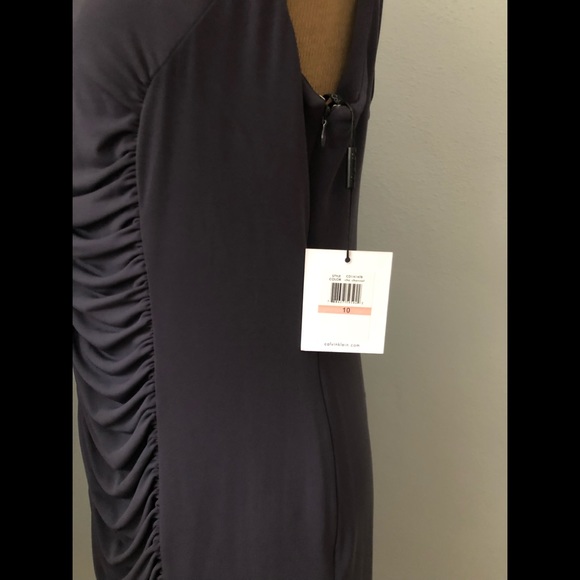 NWT Calvin Klein Charcoal Gray Rushed Sleeveless Dress - Beautiful - Size 10 - Picture 4 of 5